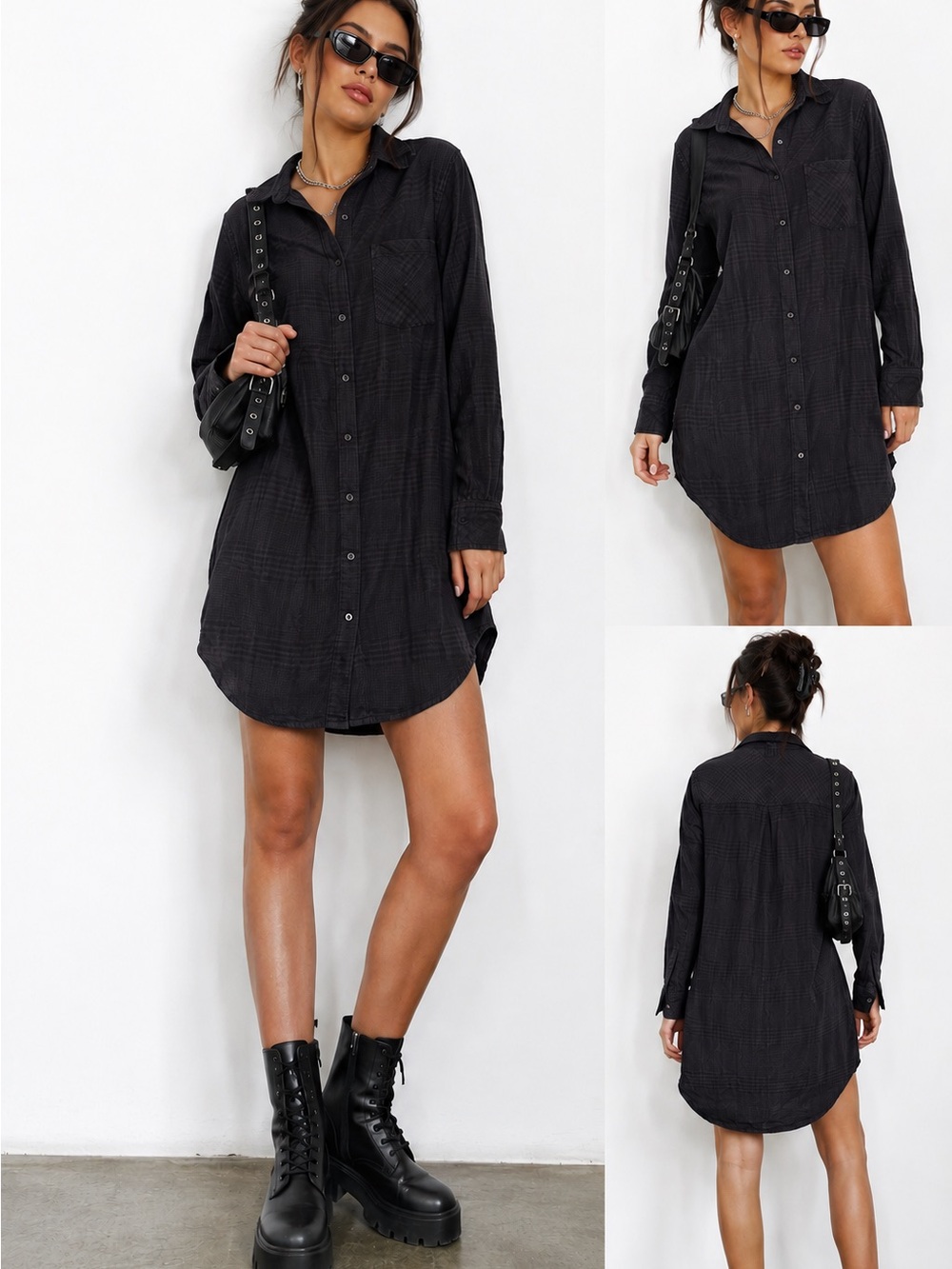 Rails Charcoal Plaid Tunic Shirt Dress Button Front Size S